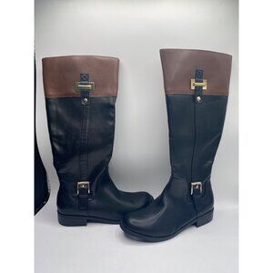 Karen Scott Women's Black Cognac Edenn Buckled Riding Boots Size 6.5M NWOB